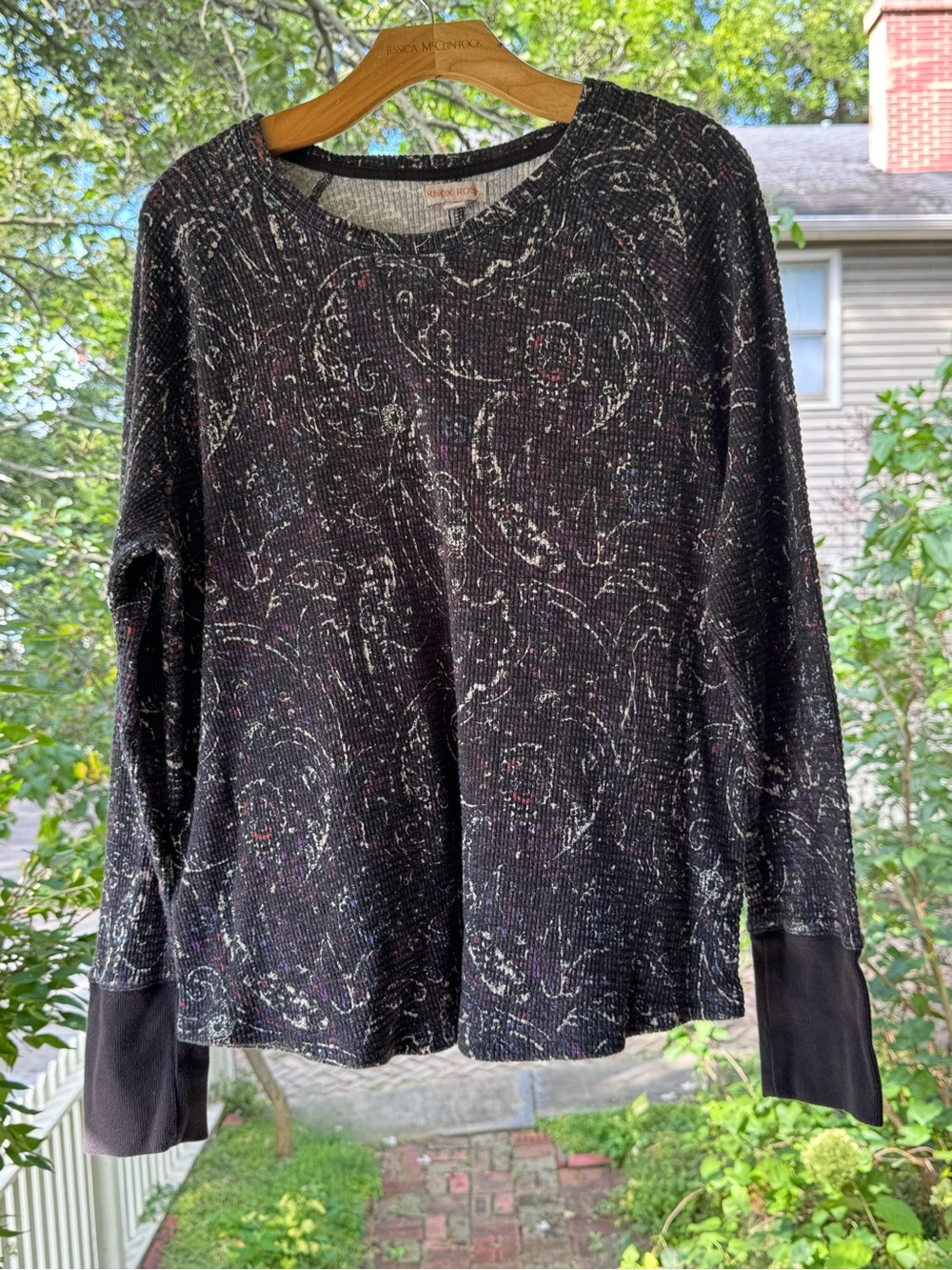 Knox Rose Black Crewneck Shirt  with Ivory Swirl and Multicolor Flecks